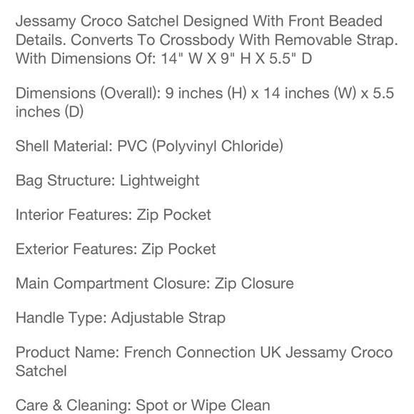 French Connection Jessamy Croco Satchel Black NWT - Picture 5 of 8